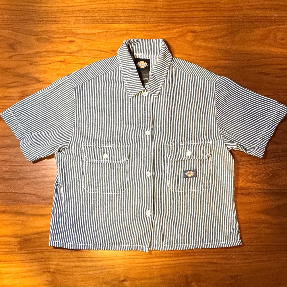 Women's Hickory Stripe Cropped Work Shirt Medium